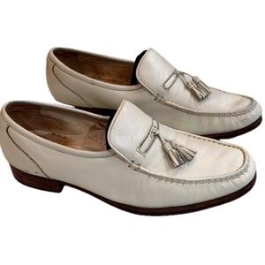 70s Vintage Regal Mens Cream Leather Tassel Loafers Driving Moc Toe Dress Sz 8.5